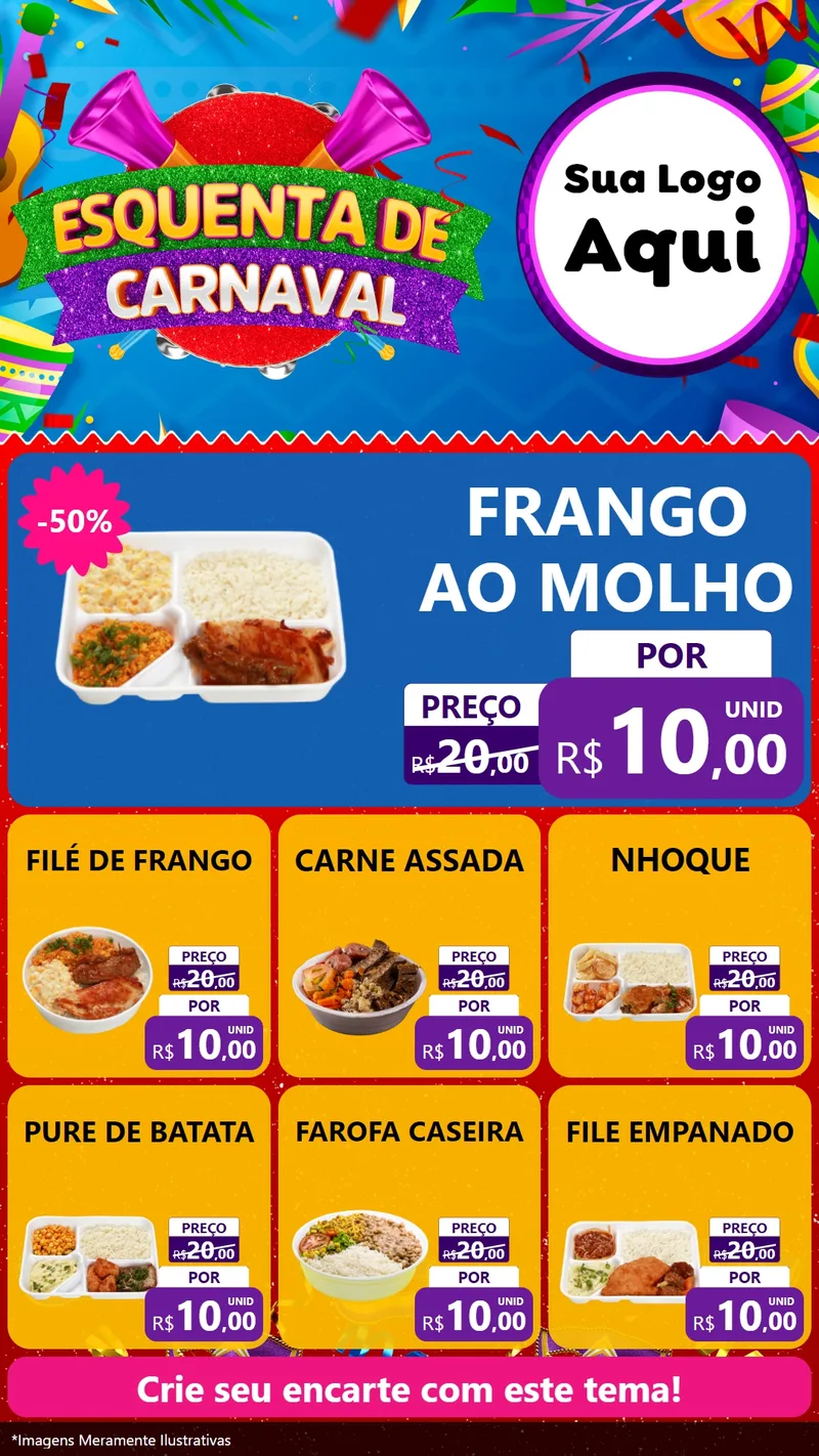 Modelo de Rede Social para Stories com o tema Esquenta de Carnaval para Restaurante