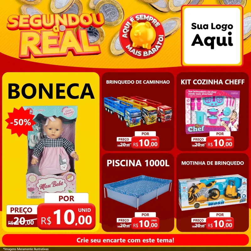 Modelo de Rede Social para Feed Facebook com o tema Segundou do Real para Brinquedos