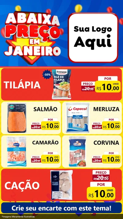 Modelo de TV para TV Vertical com o tema Abaixa Preço em Janeiro para Peixaria