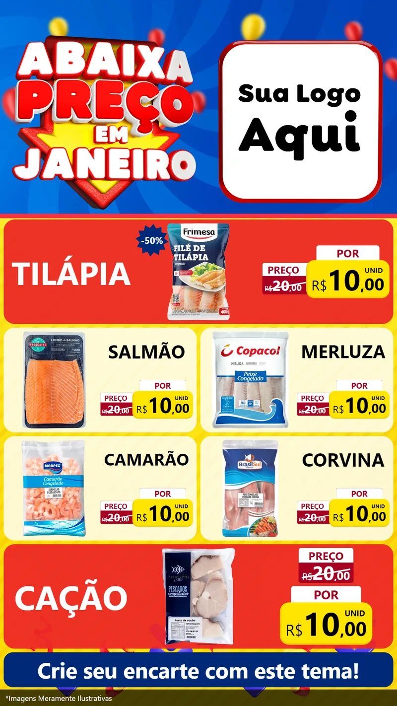 Modelo de TV para TV Vertical com o tema Abaixa Preço em Janeiro para Peixaria