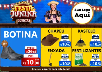 Modelo de Encarte para Encarte A4 Horizontal com o tema Festa Junina Ofertas para Agropecuária