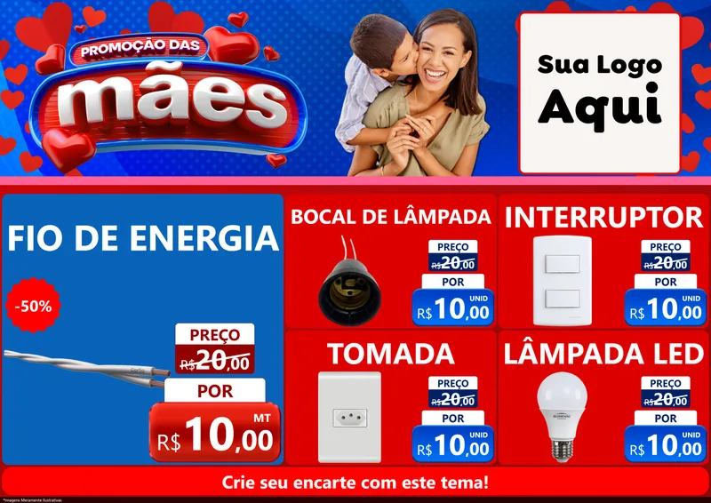 Modelo de Encarte para Encarte A4 Horizontal com o tema Promoção das Mães para Materiais Elétricos