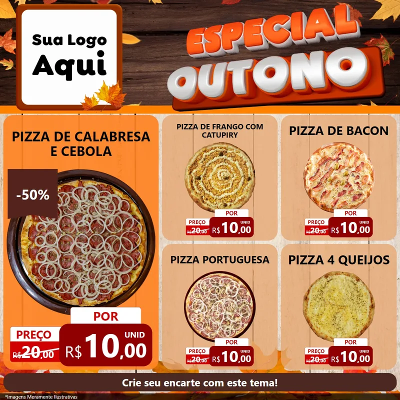 Modelo de Rede Social para Feed Facebook com o tema Especial Outono para Pizzaria