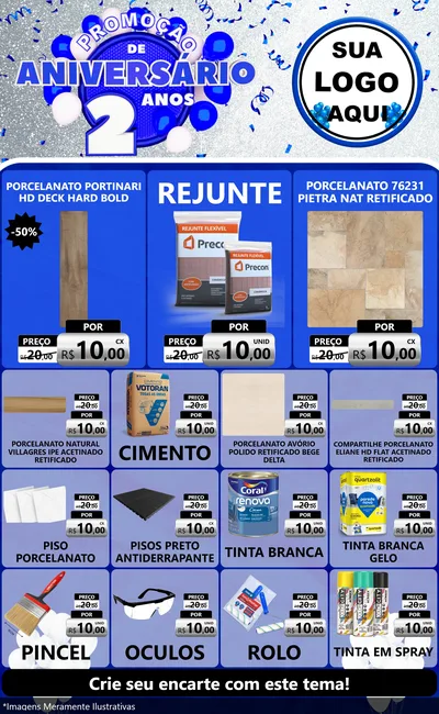 Modelo de Encarte para Encarte Grande com o tema Promoção de Aniversário - 2 Anos para Pisos e revestimentos