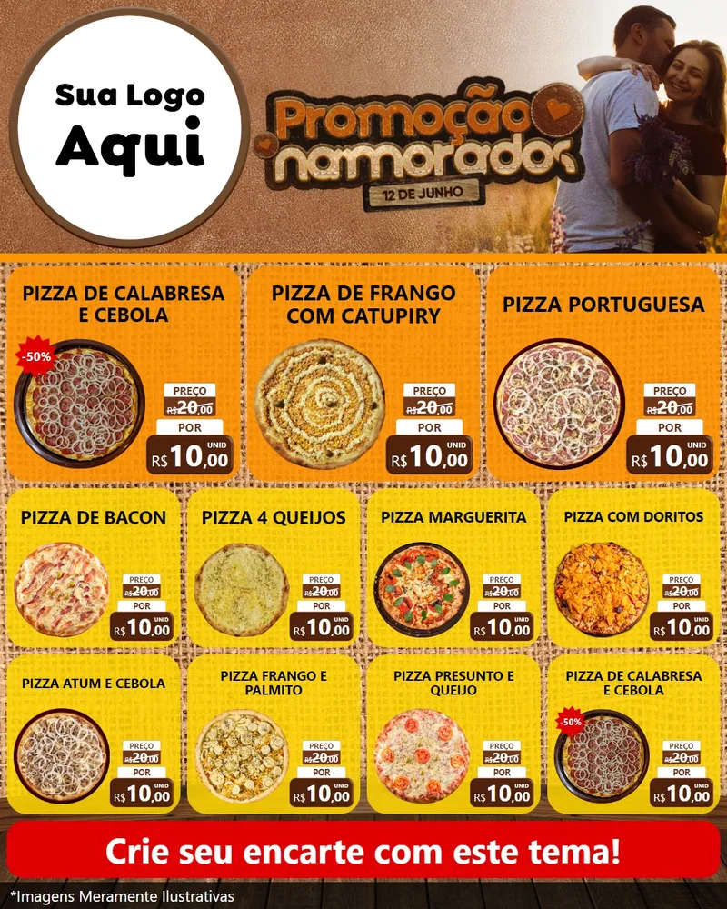 Modelo de Rede Social para Feed Instagram com o tema Promoção Namorados para Pizzaria