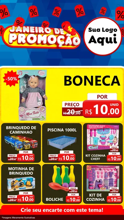 Modelo de Rede Social para Stories com o tema Janeiro de Promoção para Brinquedos