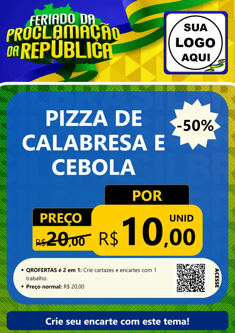 Modelo de Cartaz para Cartaz A4 Vertical com o tema Feriado da Proclamação da República para Pizzaria