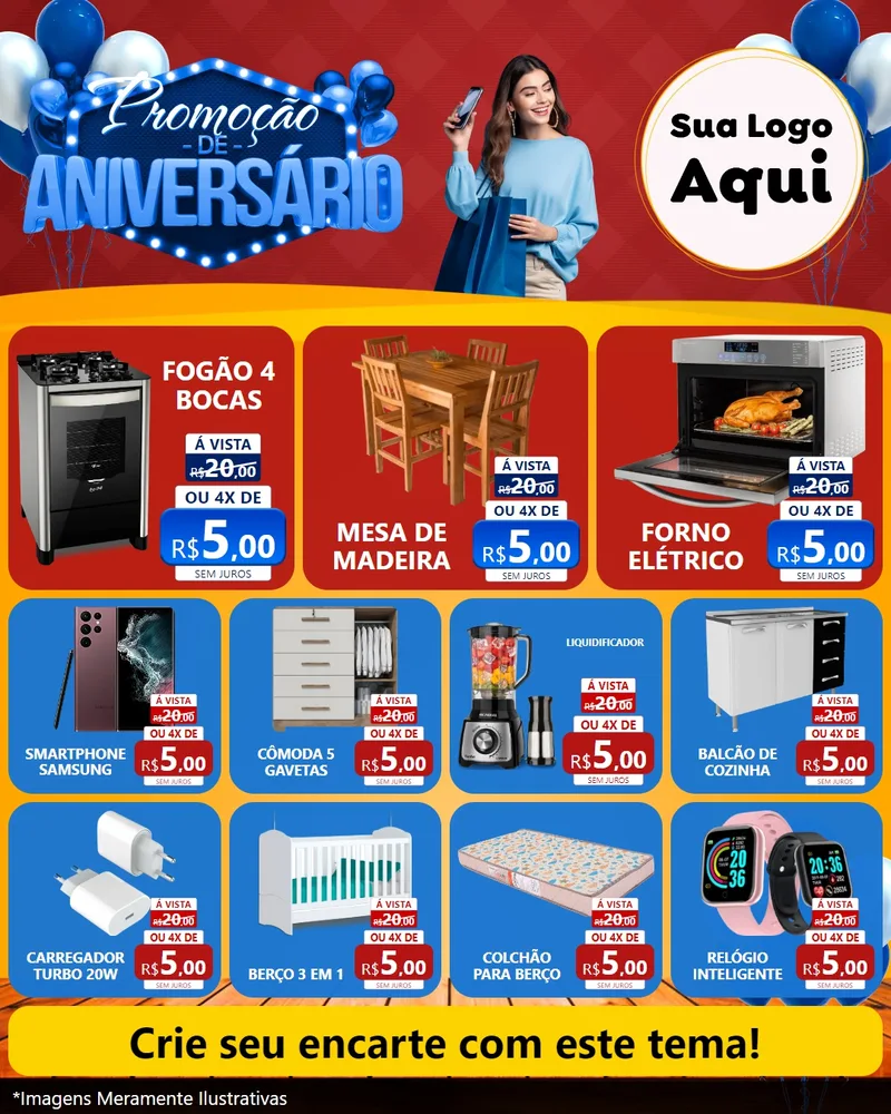 Modelo de Rede Social para Feed Instagram com o tema Promoção de Aniversário para Móveis e Eletro