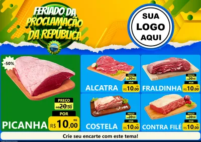 Modelo de Encarte para Encarte A4 Horizontal com o tema Feriado da Proclamação da República para Açougue