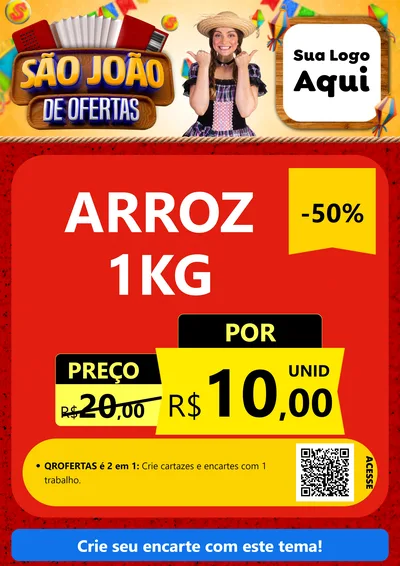 Modelo de Cartaz para Cartaz A4 Vertical com o tema São João de Ofertas para Supermercado