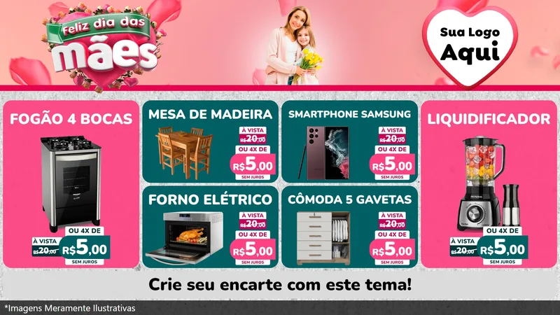 Modelo de TV para TV Horizontal com o tema Feliz Dia das Mães para Móveis e Eletro