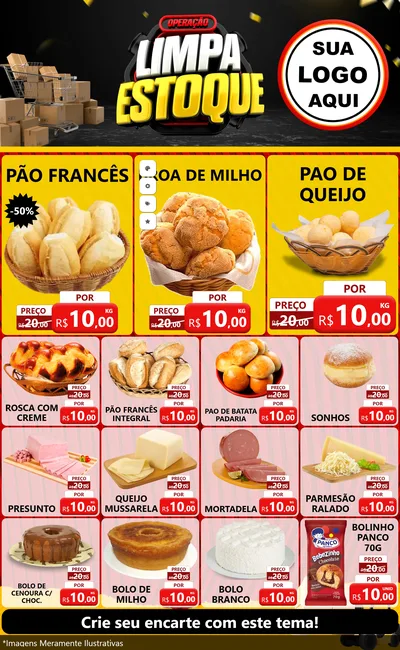 Modelo de Encarte para Encarte Grande com o tema Operação Limpa Estoque para Padaria