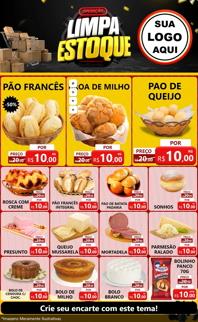 Modelo de Encarte para Encarte Grande com o tema Operação Limpa Estoque para Padaria