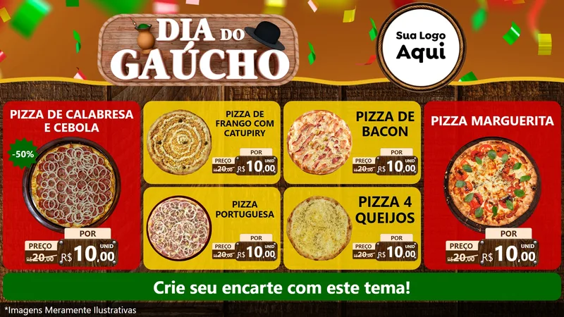 Modelo de TV para TV Horizontal com o tema Dia do Gaúcho para Pizzaria
