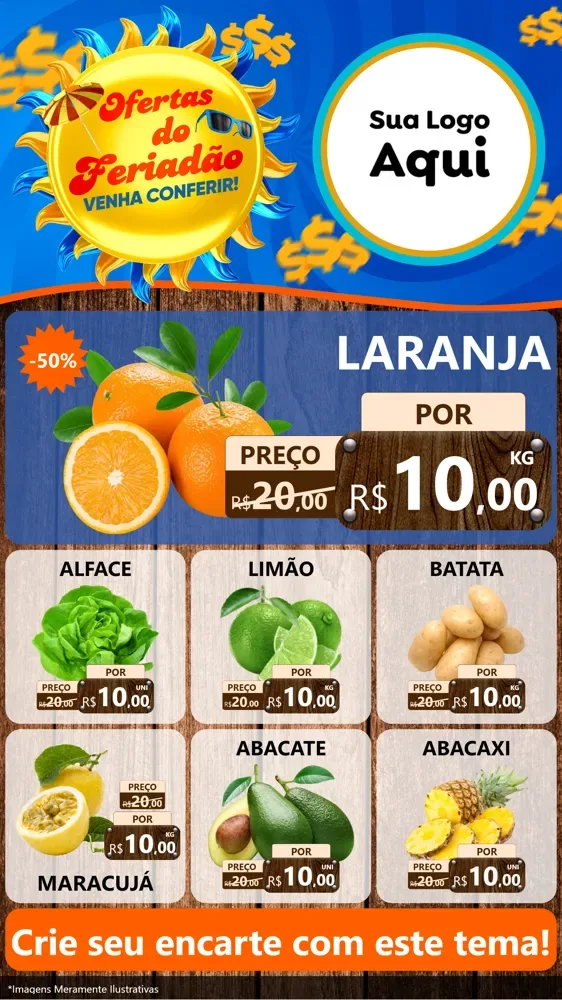 Modelo de Rede Social para Stories com o tema Ofertas do Feriadão para Hortifrúti