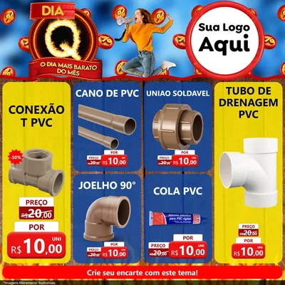 Modelo de Rede Social para Feed Facebook com o tema Dia Q - O Dia Mais Barato Do Mês para Tubos e conexões
