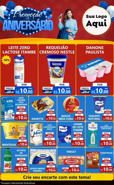 Modelo de Encarte para Encarte Grande com o tema Promoção de Aniversário para Frios e Laticínios