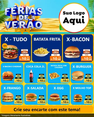 Modelo de Rede Social para Feed Instagram com o tema Férias de Verão para Hamburgueria