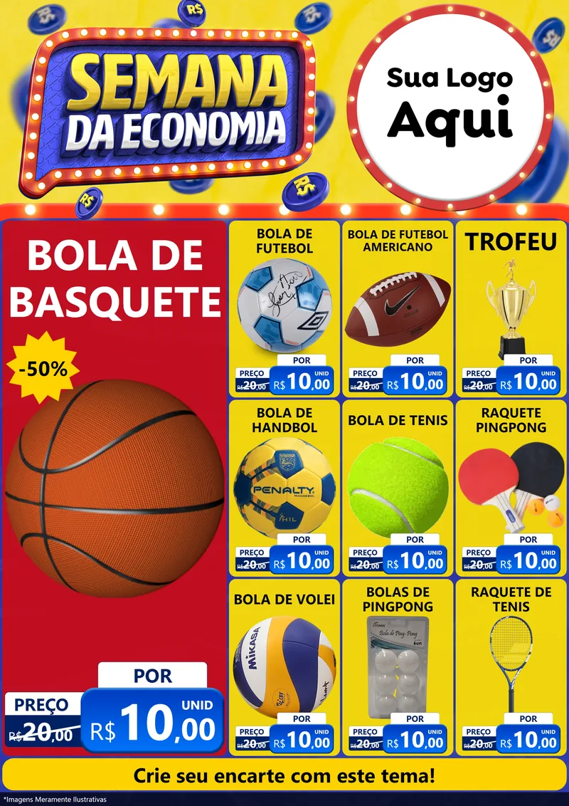 Modelo de Encarte para Encarte A4 Vertical com o tema Semana da Economia para Artigos Esportivos