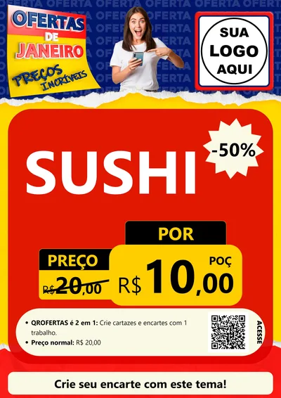 Modelo de Cartaz para Cartaz A4 Vertical com o tema Ofertas de Janeiro - Preços Incríveis para Comida japonesa