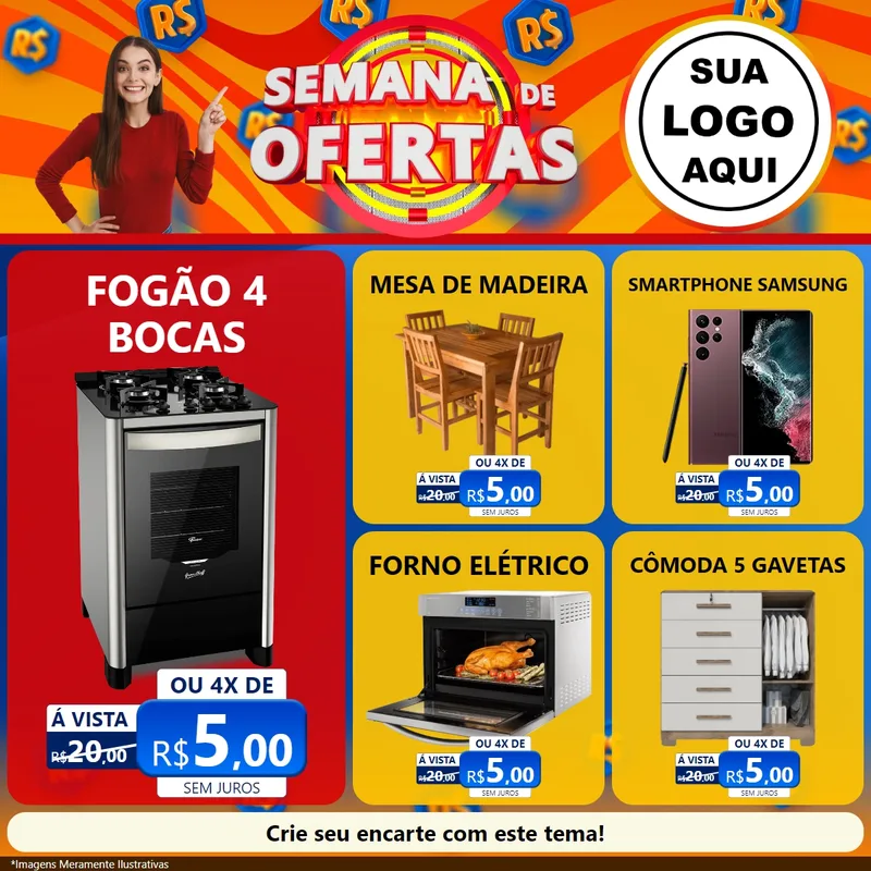Modelo de Rede Social para Feed Facebook com o tema Semana de Ofertas para Móveis e Eletro