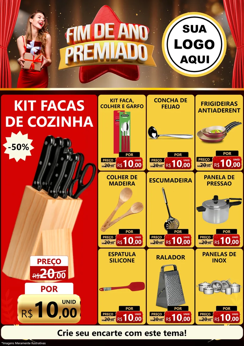 Modelo de Encarte para Encarte A4 Vertical com o tema Fim de Ano Premiado para Utilidades Domésticas