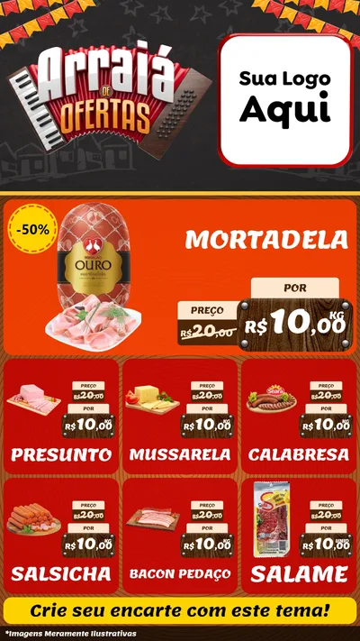 Modelo de Rede Social para Stories com o tema Arraiá de Ofertas - Junina para Frios e Laticínios