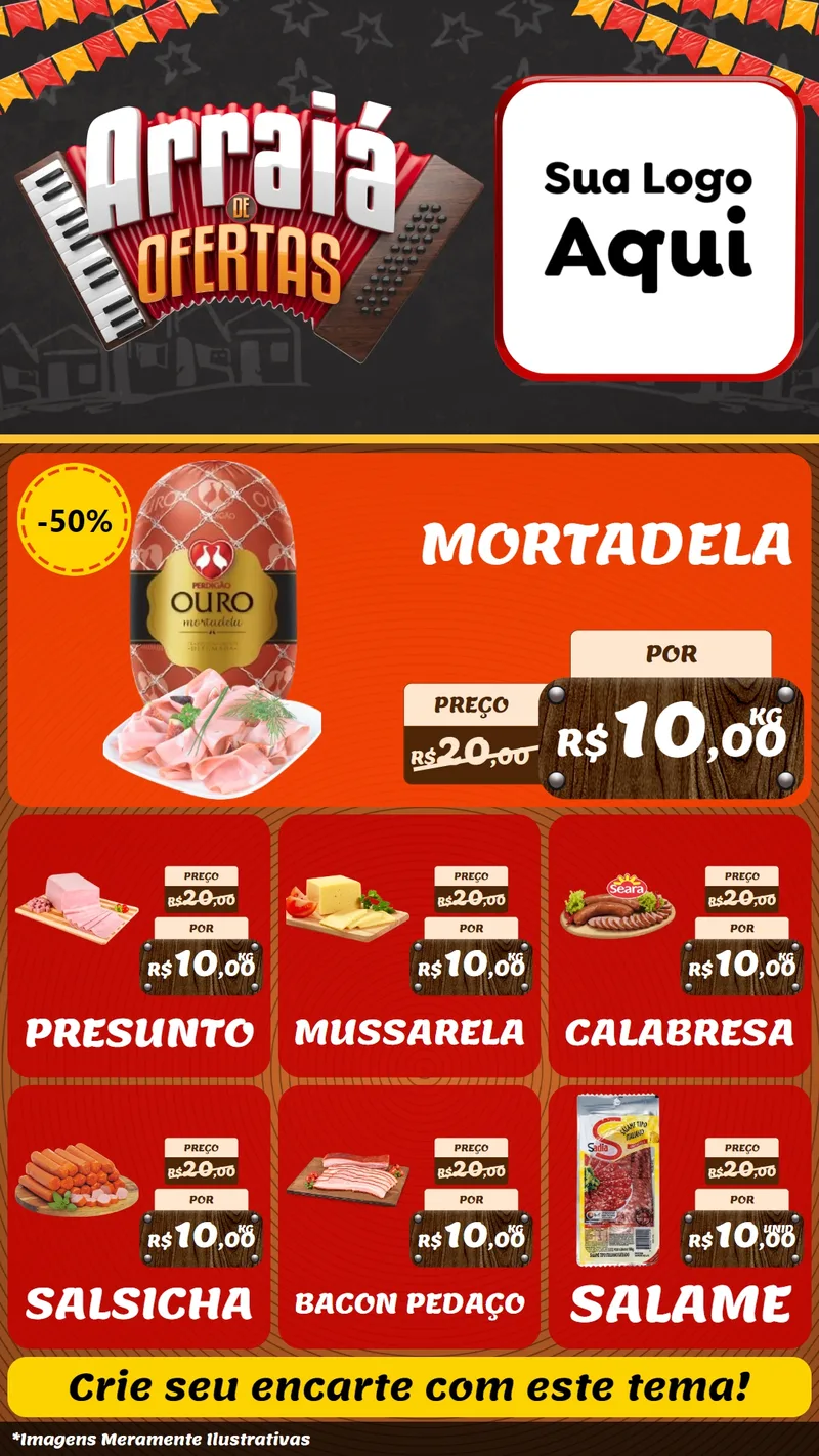 Modelo de Rede Social para Stories com o tema Arraiá de Ofertas - Junina para Frios e Laticínios