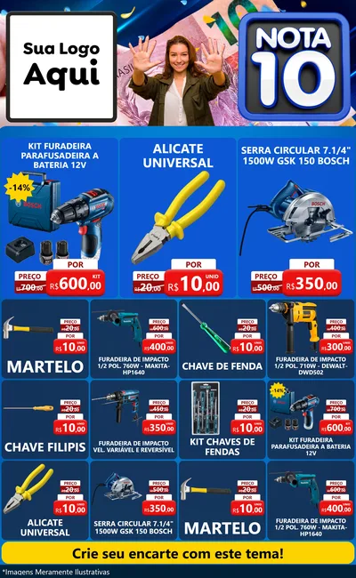 Modelo de Encarte para Encarte Grande com o tema Nota 10 para Maquinas e Ferramentas