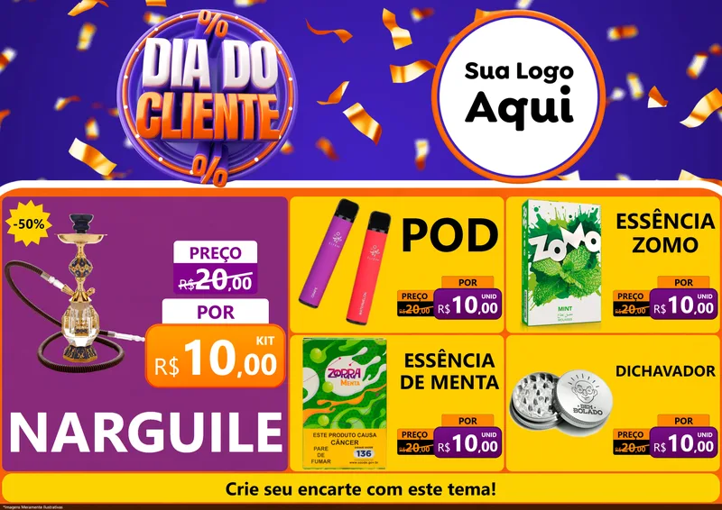 Modelo de Encarte para Encarte A4 Horizontal com o tema Dia do Cliente para Tabacaria