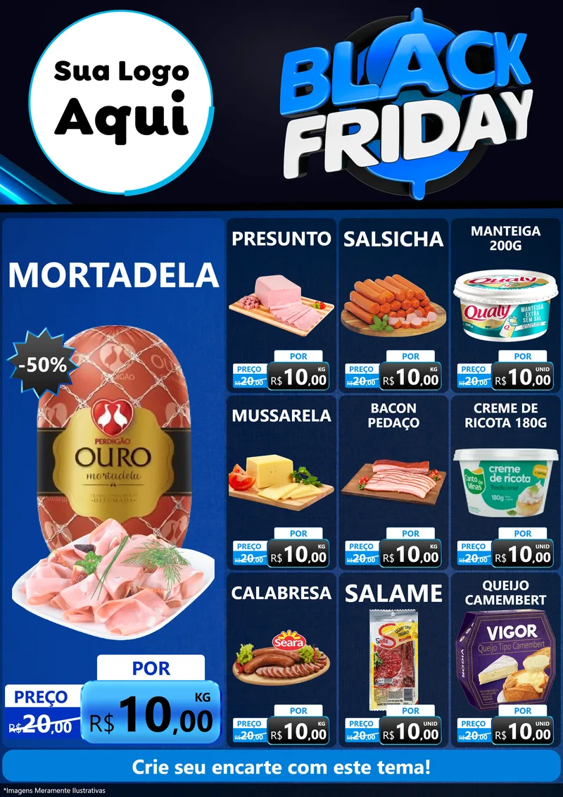 Modelo de Encarte para Encarte A4 Vertical com o tema Black Friday para Frios e Laticínios