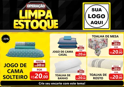 Modelo de Encarte para Encarte A4 Horizontal com o tema Operação Limpa Estoque para Cama, Mesa e Banho