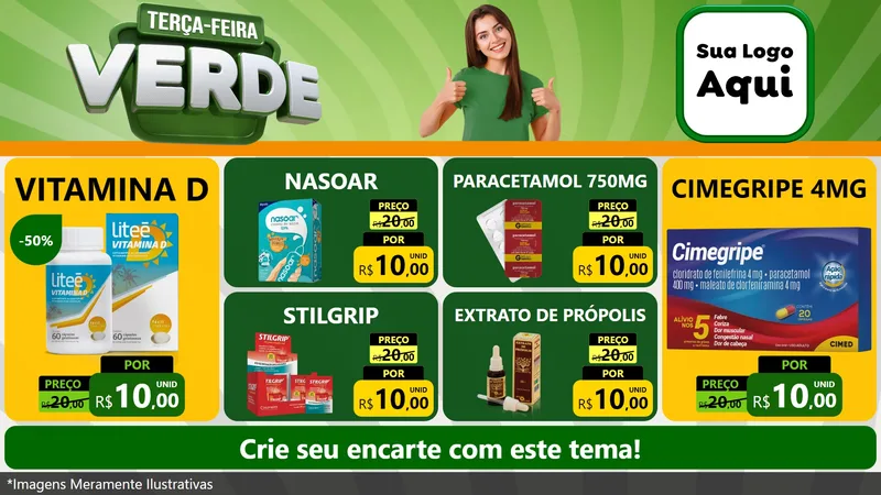 Modelo de TV para TV Horizontal com o tema Terça - Feira Verde para Farmácia