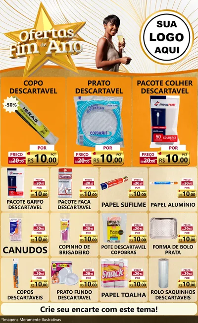 Modelo de Encarte para Encarte Grande com o tema Ofertas Fim de Ano para Embalagens