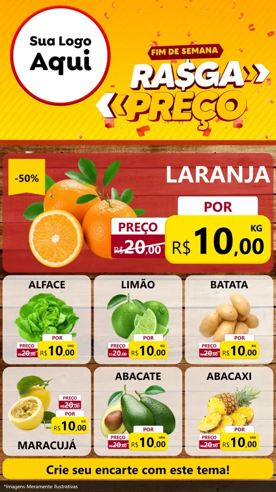 Modelo de Rede Social para Stories com o tema Fim de Semana Rasga Preços para Hortifrúti