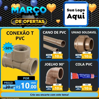 Modelo de Rede Social para Feed Facebook com o tema Março de Ofertas para Tubos e conexões