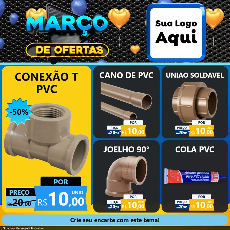Modelo de Rede Social para Feed Facebook com o tema Março de Ofertas para Tubos e conexões