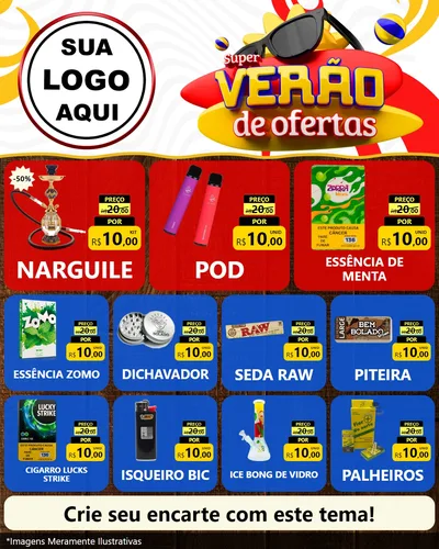 Modelo de Rede Social para Feed Instagram com o tema Super Verão de Ofertas para Tabacaria