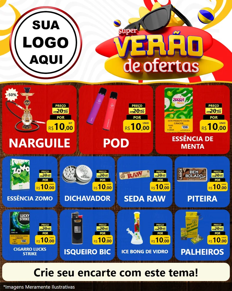 Modelo de Rede Social para Feed Instagram com o tema Super Verão de Ofertas para Tabacaria