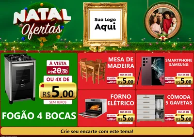 Modelo de Encarte para Encarte A4 Horizontal com o tema Natal de Ofertas para Móveis e Eletro