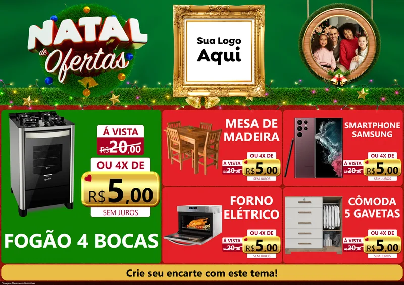 Modelo de Encarte para Encarte A4 Horizontal com o tema Natal de Ofertas para Móveis e Eletro