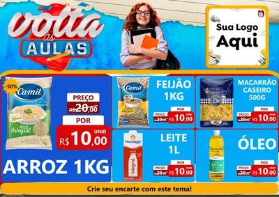 Modelo de Encarte para Encarte A4 Horizontal com o tema Volta às Aulas para Supermercado