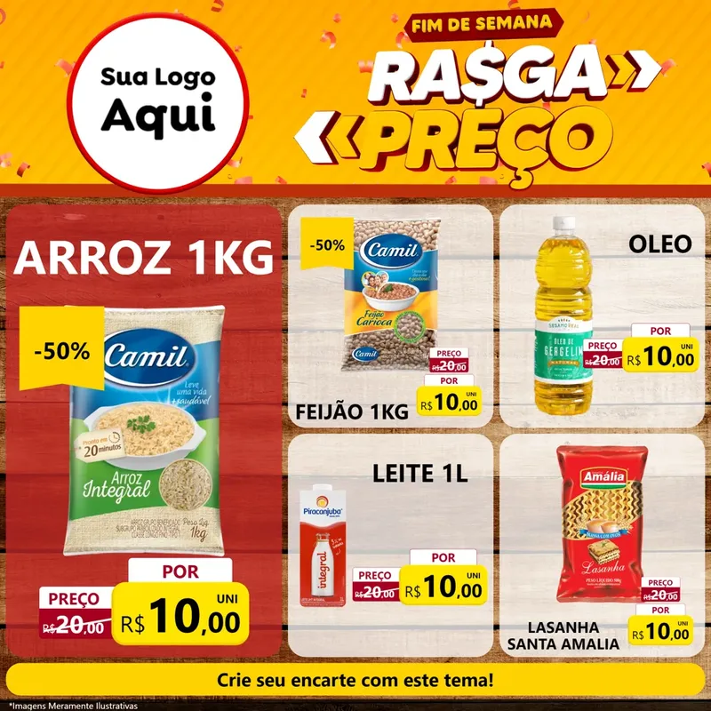 Modelo de Rede Social para Feed Facebook com o tema Fim de Semana Rasga Preços para Supermercado