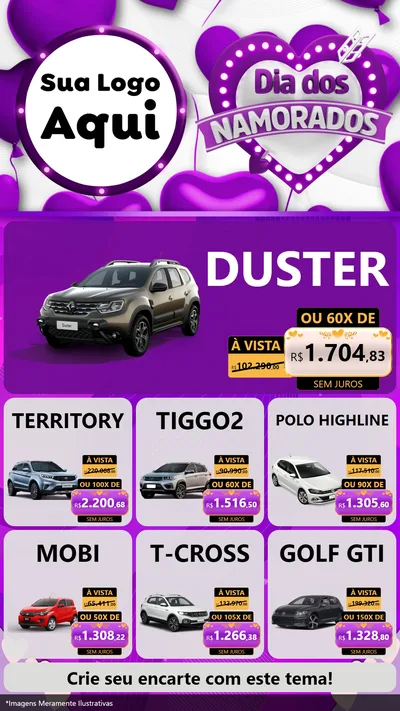 Modelo de Rede Social para Stories com o tema Dia dos Namorados para Concessionaria de Carros