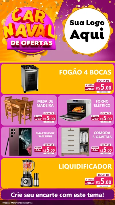 Modelo de TV para TV Vertical com o tema Carnaval de Ofertas para Móveis e Eletro