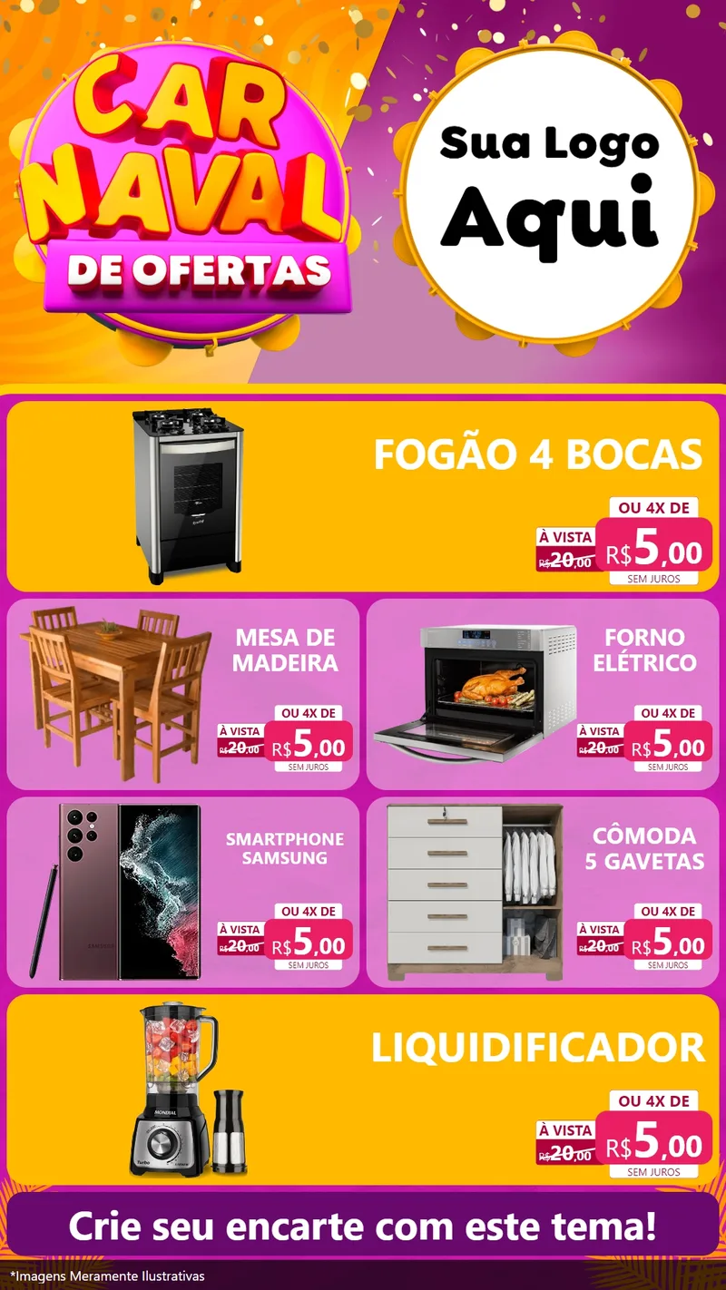 Modelo de TV para TV Vertical com o tema Carnaval de Ofertas para Móveis e Eletro