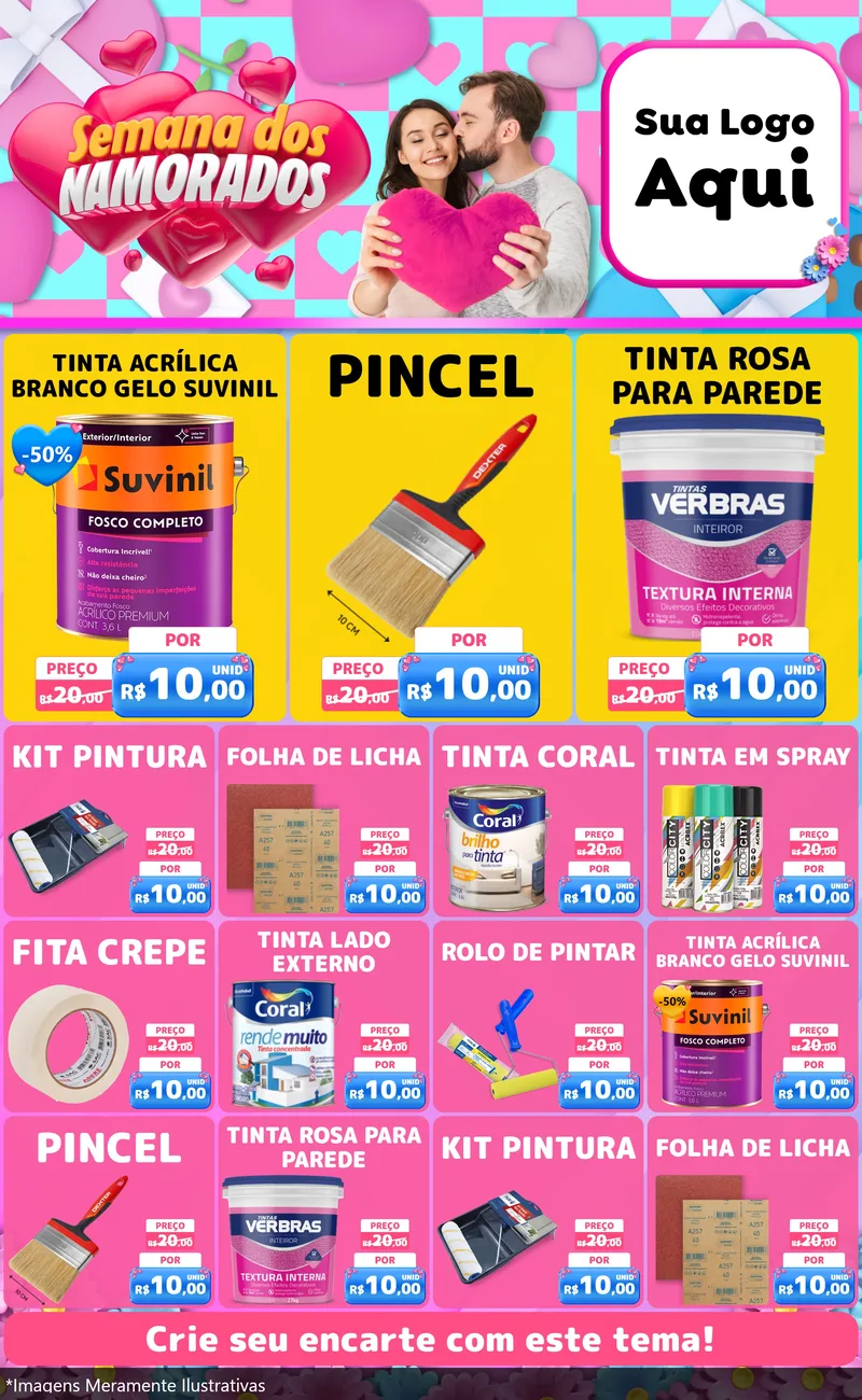 Modelo de Encarte para Encarte Grande com o tema Semana dos Namorados para Tintas e Ferramentas