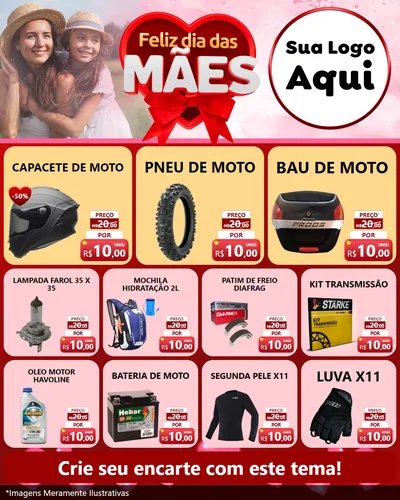 Modelo de Rede Social para Feed Instagram com o tema Feliz Dia Das Mães para Moto peças