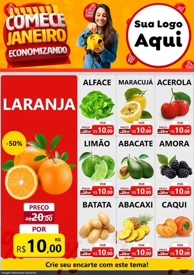 Modelo de Encarte para Encarte A4 Vertical com o tema Comece Janeiro Economizando para Hortifrúti