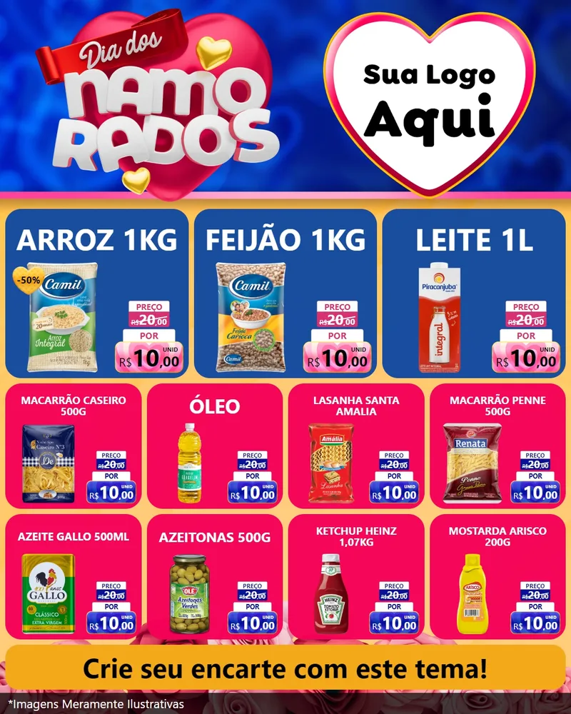 Modelo de Rede Social para Feed Instagram com o tema Dia dos namorados para Supermercado